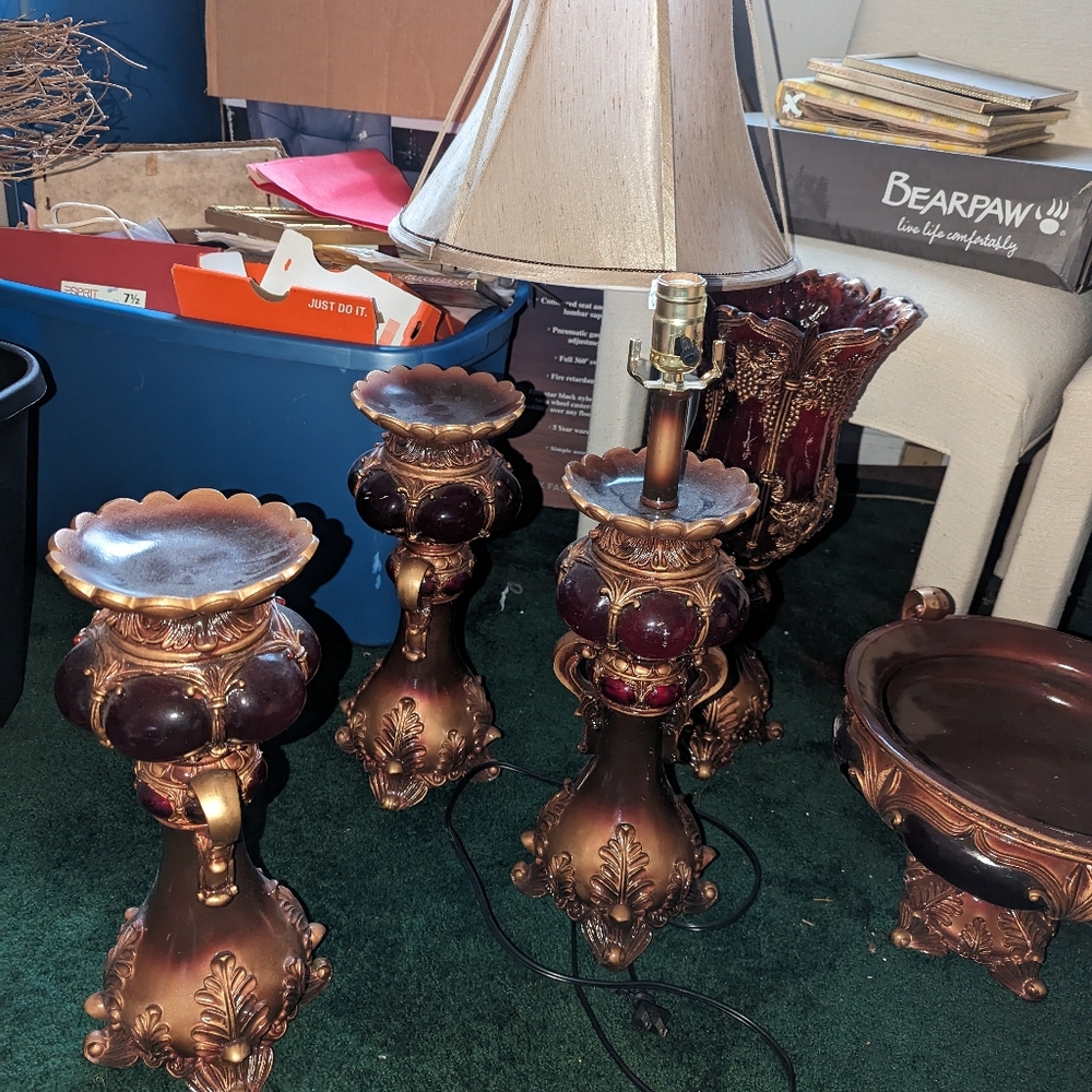 Ok lighting lamp, candle holders, and bowl